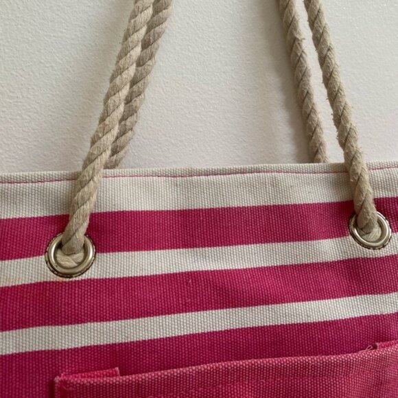 FREE Nautical Pink Beach Tote Bag with Rope Straps - Picture 3 of 6